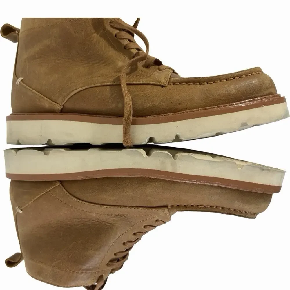 Men’s Brown Faux Leather Chukka Ankle Boots Lace-Up Rubber Sole Size 11 vibram